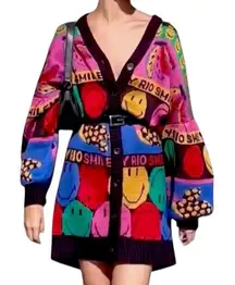Farm Rio Smiley Face Button Oversized Down Cardigan(Size XS)