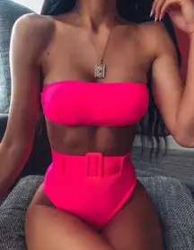 Pink Buckle High Waisted Bikini Medium 