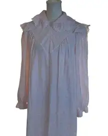 CJS Vintage Long-Sleeve Front Zip Nightgown Ruffled Collar Baby Pink Pajamas M