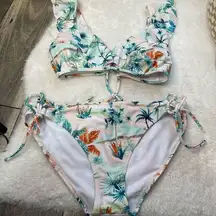 Raisin's  Ruffle Flowy Tropical Bikini