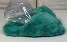 STARS ABOVE Faux Fur Slipper Slides with Criss Cross Straps Green/Paris-S (5/6)