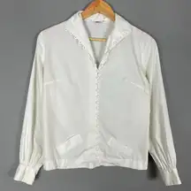 Vintage 50s 60s Button-Up Shirt‎ Women White Blouse Long Sleeves Unique Retro