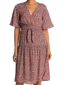 Superfoxx Pink Micro Floral Short Sleeve Knee Length Dress XS