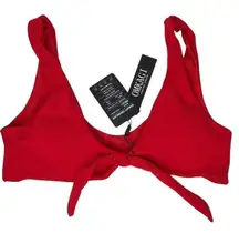 NWT OMKAGI Red Ribbed Tie Front Bikini Top size Large