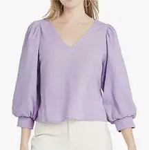 A New Day purple puff sleeve vneck crop blouse xs