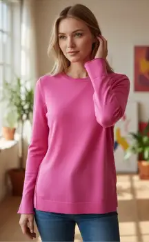 Talbots Pink Lambswool Crewneck Flutter Sleeve Sweater Small