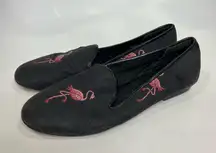 Zalo Anthropologie black pink flamingo flats women’s size 9 artistic indie