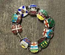 Vintage Sterling Silver Guilloche Enamel CANADA Travel Shield Bracelet 7 inch