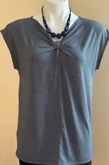 Ann Taylor Blue & White Sleeveless Pull Over Wide Cut & lose Fit Summer top SZ M