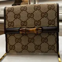 Gucci Tan Monogram Wallet with Bamboo Detail