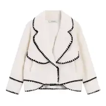 Commense Women's Embroidered Trim Fleece Kimono Jacket White Size‎ Small NWT