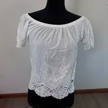 Full Tilt Cottagecore White Cotton Lace Embroidered Cropped Top Size Small​