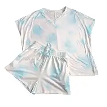 Boutique Lot 2~2PC Tie Dye Pajama Sets Sz L SS Tee Short Drawstring Blue Lounge