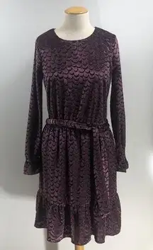 Michael Kors black plum long sleeve ruffle dress Women’s Size Medium Velvety