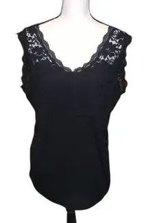 Maurices Black Lace Sleeveless Shirt Ruched Sides V-neck V-back