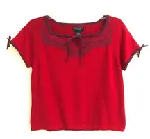 American Eagle deadstock red cropped embroidered short sleeve sweater L
