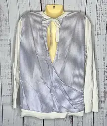LOFT Ann Taylor Size XL White - Blue Stripe Open Back Mixed Media Sweater Top
