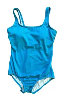 Lands’ End Size 10P Blue Aqua Lined One Piece Swim Suit Tummy Slimming Modest