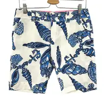 Lilly Pulitzer Resort Shorts‎ Fallin' in Love White Blue Seashell Print Size 4