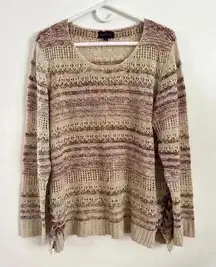 Artesia Sweater Open Knit Purple Beige Side Detail Women’s Sz XL‎ Comfy