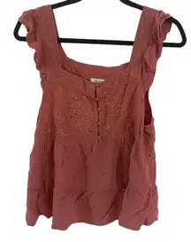 EyeShadow Large cap sleeve tank top orange button front