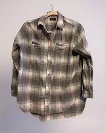 BDG Plaid Button Up Shirt Long Sleeve Oversized Purple Gray Women XS