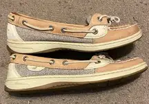 Womens Sperry Angelfish Boat Shoe Tan Linen/Oat Leather Size 7 9102047