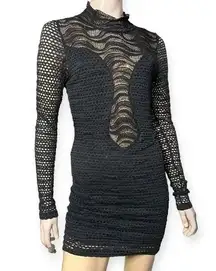 Nightcap Women’s Size 2 M Black Crochet Lace Cut Out Long Sleeve Mini Dress