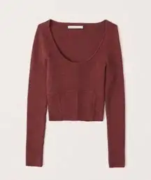 Abercrombie & Fitch Scoop Neck Burgundy Ribbed Corset Sweater Cropped Top Small