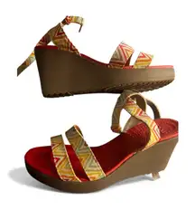 Crocs Leigh Graphic Sandals Women's 8 Ankle Strap Wedge Open Toe Shoes