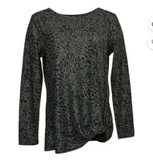 Max & Mia Cozy Twist Front Animal Print Tunic in Heather/Charcoal. Size Small.