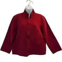 Eileen Fisher Jacket Women's Mediun Zip Up Lightweight Pockets Red Cotton Blend