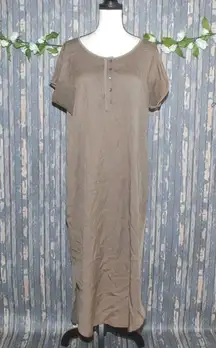 Mystree Ladies L Maxi Brown Shift Tencel 1/4 Button Up Lagenlook