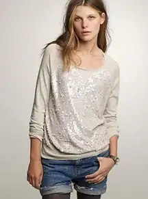 J.Crew  Heart Sequin Cream Beige Sweater - Medium