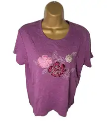 Cascade Blue Floral Embellished Short Sleeve Tee Twilight Lavender PL 14