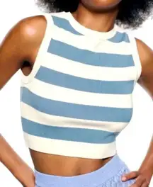 ZARA Basic Knit Crop Tank Blue Striped
