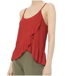A.L.C. Red Ruffled Wrap Scoop Neck Sleeveless Linen Cami Tank Top Size Small
