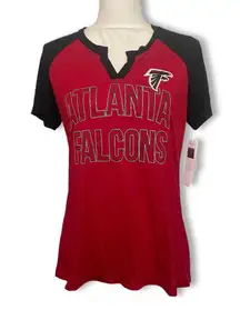 NFL Team Apparel NWT Atlanta Falcons Tee T-Shirt Top Red Black Raglan Split V Neck Babydoll New