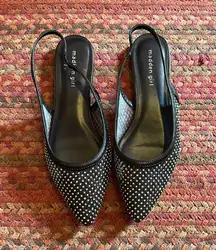 MADDEN GIRL IRIDESCENT RHINESTONE POINT TOE SLING BACK FLATS