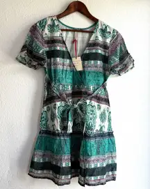 NEW Anthro Raga Womens Dress Teal Caravan Short Wrap Short Sleeve Size Small