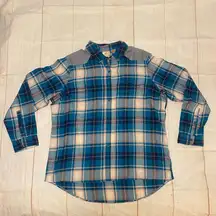 Plaid Flannel Button-up Shirt Hi-Low Hem Front Pocket 1X