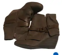 blowfish  Brown Buckle Wedge Boots