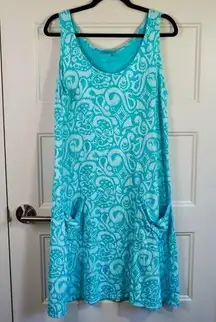 FRESH PRODUCE Dress Tank Large DRAPE 100% Cotton Jersey Teal