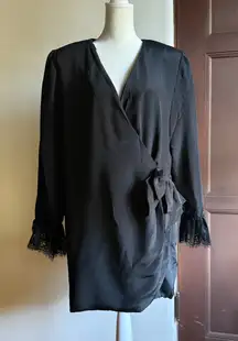 90s Vintage DOMINIC ROMPOLLO Black Wrap Jacket Mini Dress Lace Cuffs | Medium