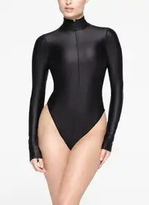 SKIMS ZIP FRONT LONG SLEEVE ONE PIECE SWIMSUIT in Onyx Size 4XL