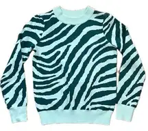 Sugar Lips Zebra Print Crew Neck Sweater Green Size XS