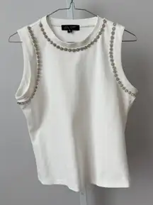 On 12th White Sleeveless Tank Top Rhinestone Embellished  sz M Luxury Holiday