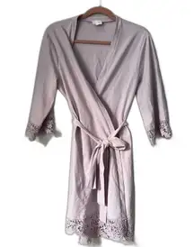 Le Rose Josie Bella Jersey Lace Trim Robe Lilac Size S/M New in Bag
