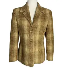 Vintage 90s Petite Sophisticate Chenille Blazer S Brown Plaid Buttons Pockets