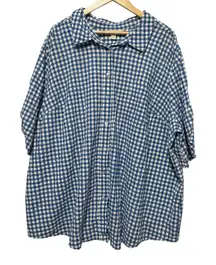 Woman Within‎ Women Seersucker Button Top 3X Blue Gingham Cottagecore Cotton